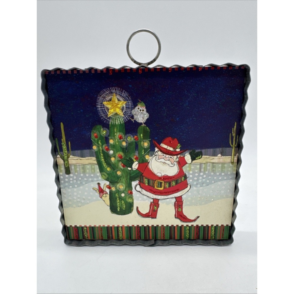 Round Top Collection Western Cowboy Santa Tin Art Frame 6x6
